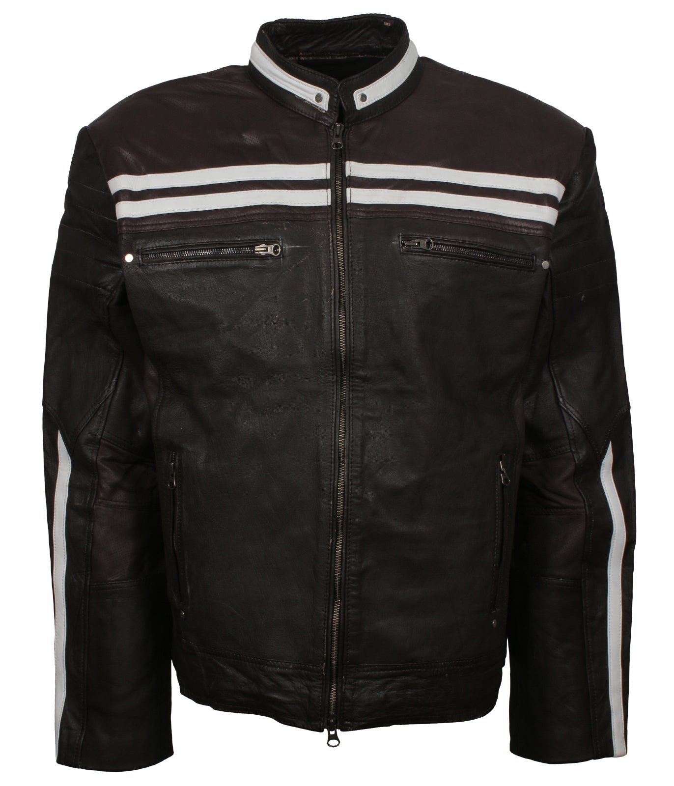 Motorbiker White Stripes Leather Jacket