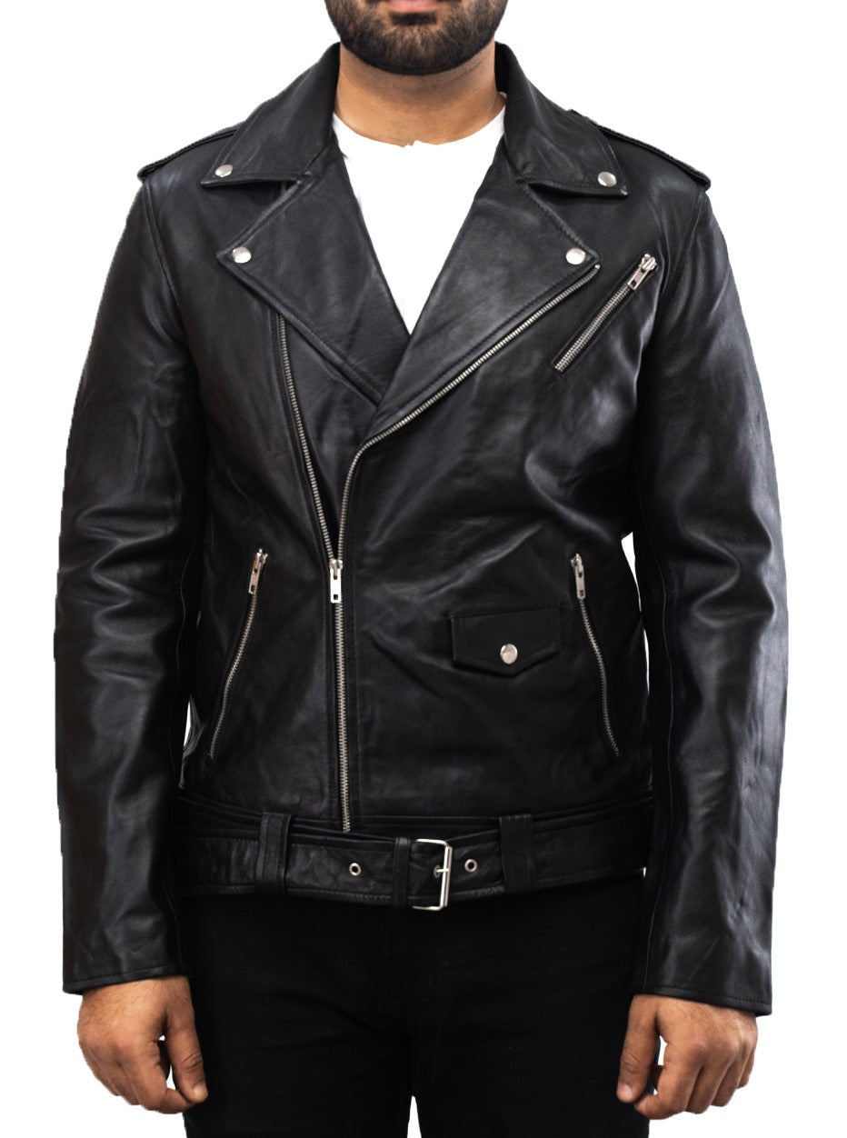 Schwarz Biker Lederjacke - Motorradfahrer Jacke - Mens Black Biker Brando Leather Jacket