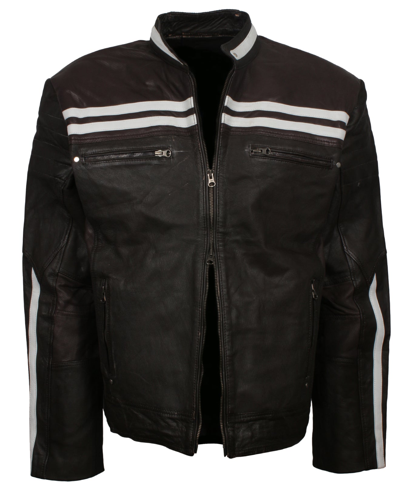 Motorbiker White Stripes Leather Jacket