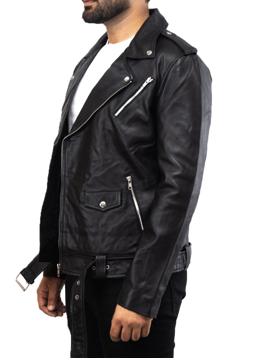 Schwarz Biker Lederjacke - Motorradfahrer Jacke - Mens Black Biker Brando Leather Jacket