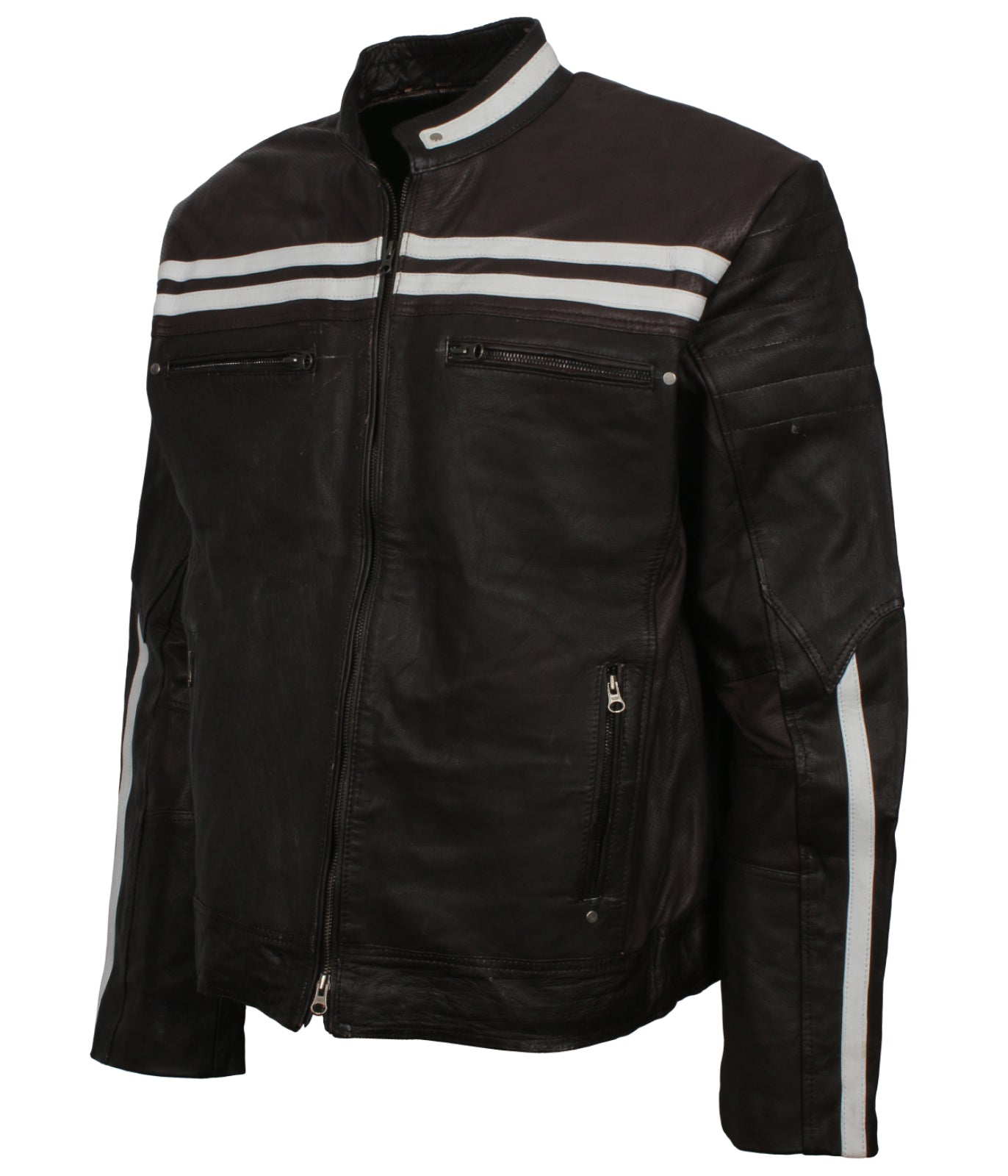 Motorbiker White Stripes Leather Jacket