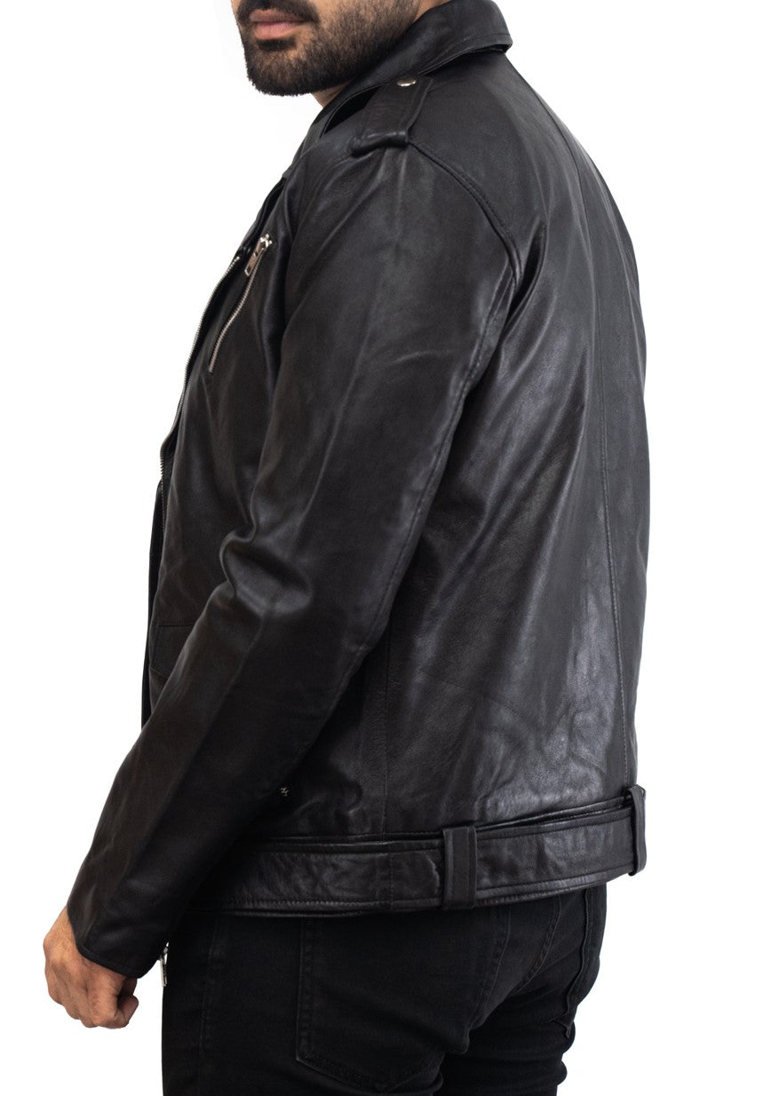 Schwarz Biker Lederjacke - Motorradfahrer Jacke - Mens Black Biker Brando Leather Jacket