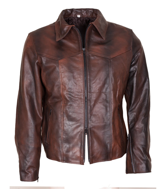 Antique Brown Mens Vintage Racer Leather Jacket - Fall in Venice Italy Designer Leather Jacket