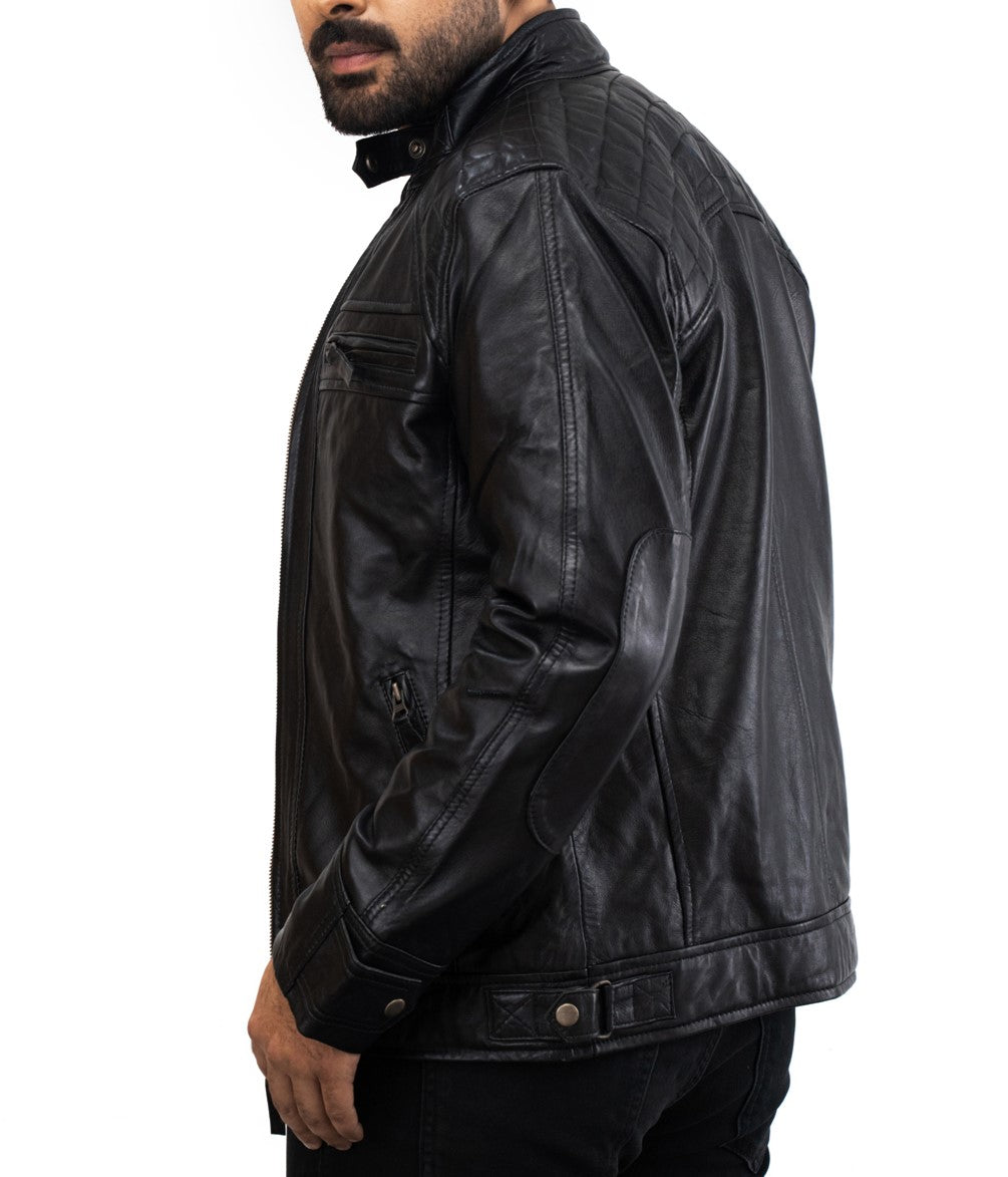 Biker Black Motociclo Leather Jacket - Herren Schwarz Berlin Lederjacke