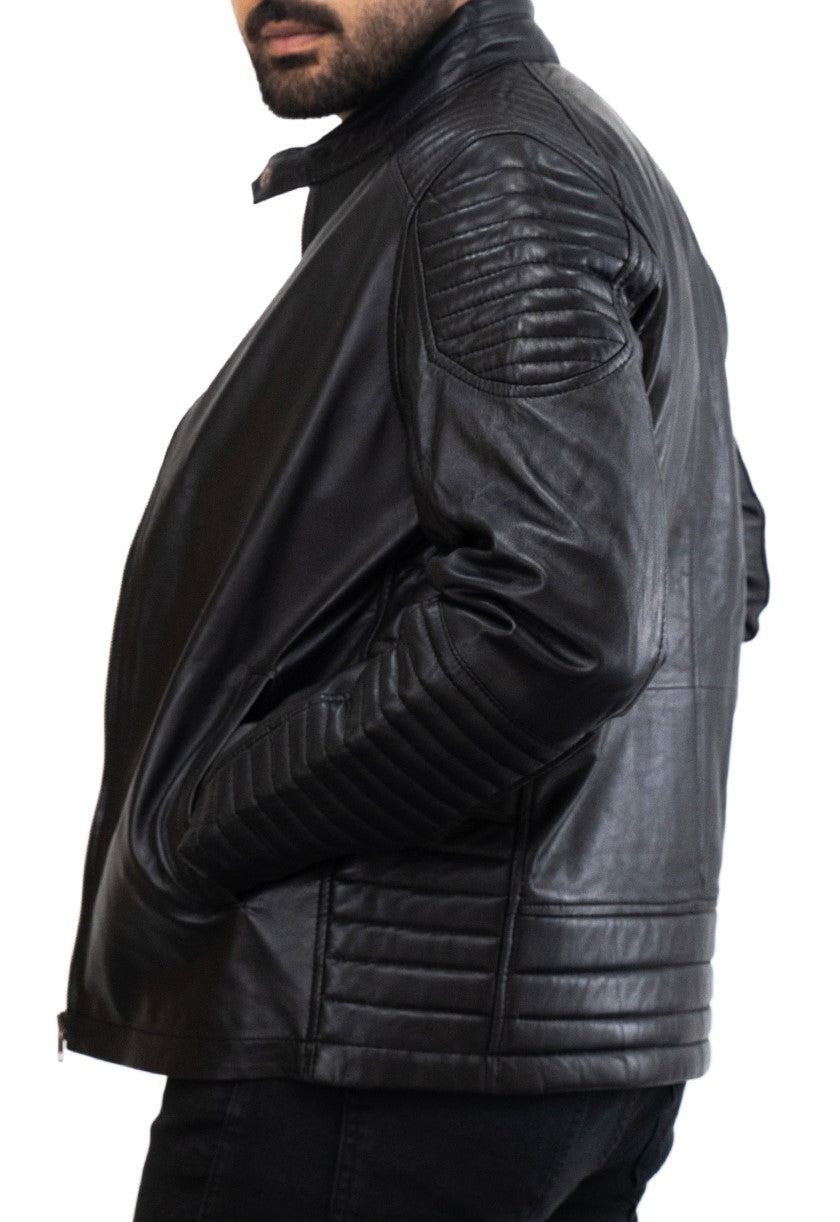 Biker Black Motorcycle Riding Leather Jacket - Herren Biker Jacke - Schwarz Lederjacke