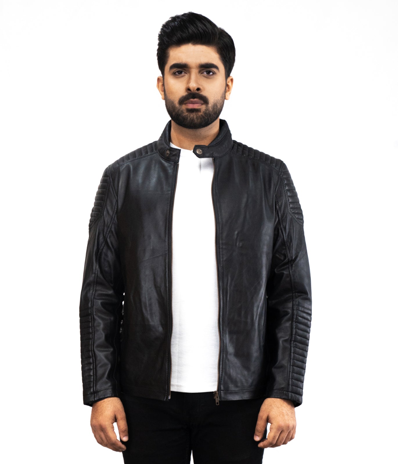 Biker Black Motorcycle Riding Leather Jacket - Herren Biker Jacke - Schwarz Lederjacke