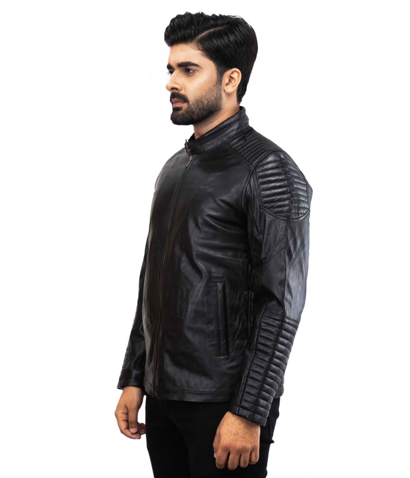 Biker Black Motorcycle Riding Leather Jacket - Herren Biker Jacke - Schwarz Lederjacke