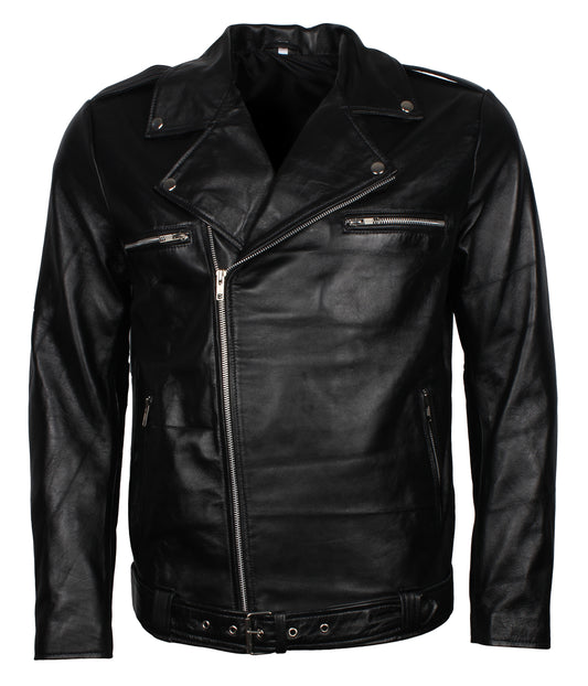Biker Men's Black Genuine Leather Designer Jacket - Schwarz Herren Lederjacke