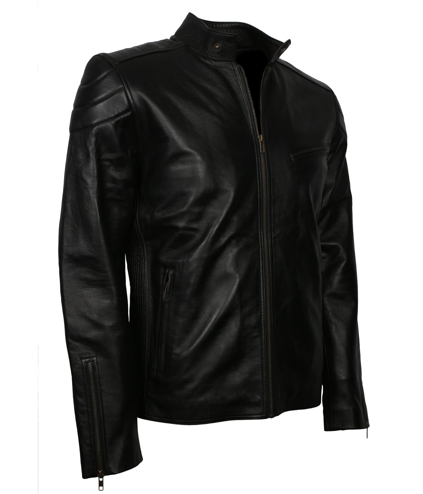 Biker Black Motorcycle Leather Jacket - Slimfit Schwarz Herren Lederjacke