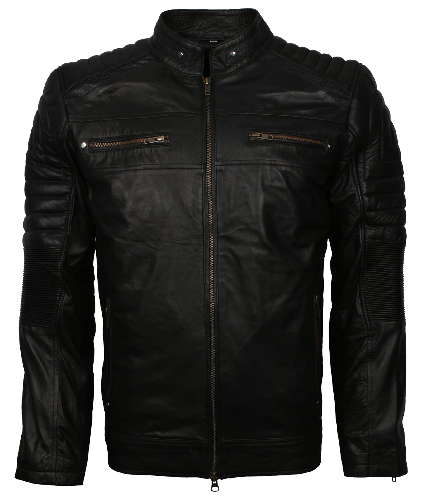 Biker Men's Black Motorcycle Leather Jacket - Herren Motorrad Jacke