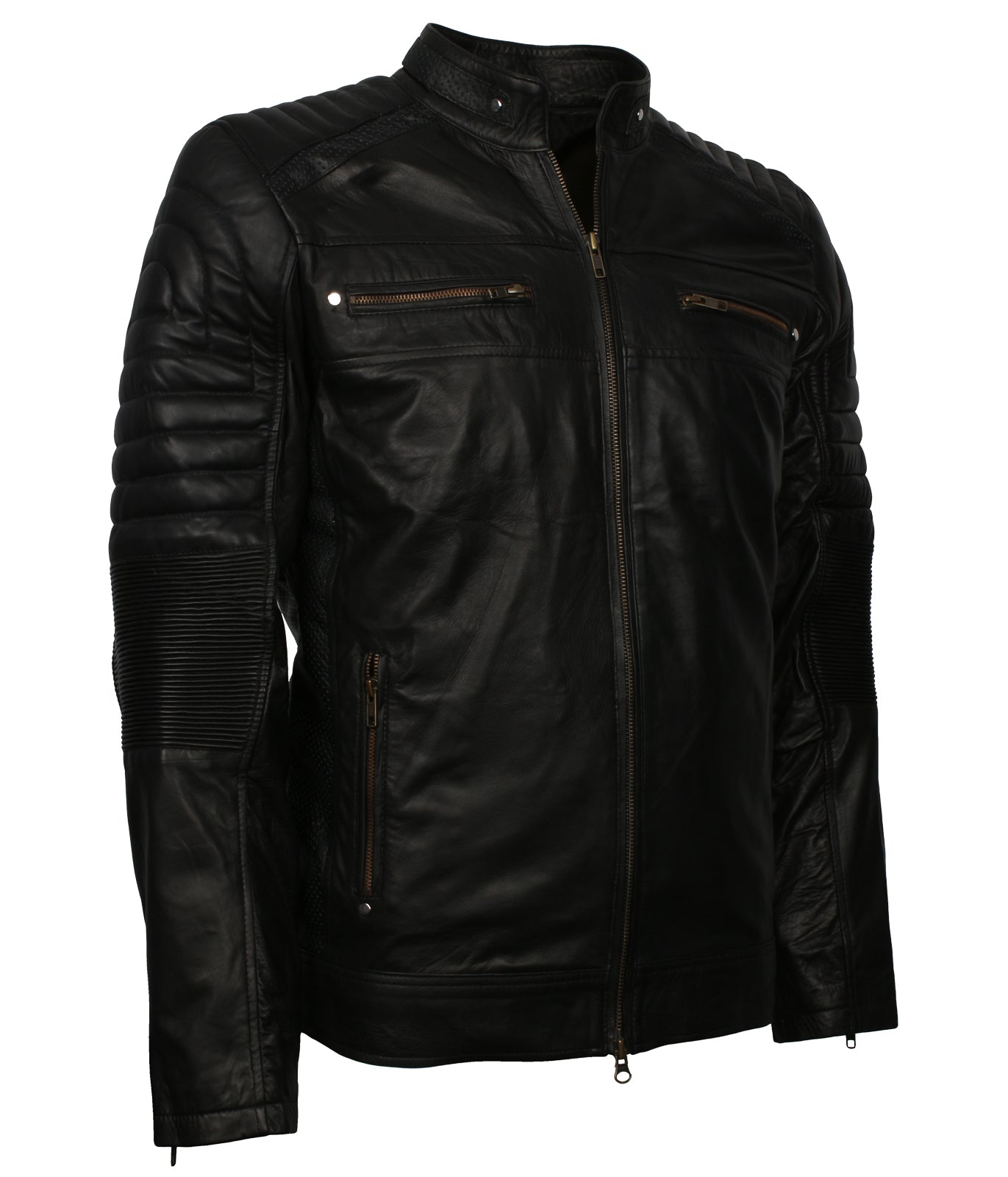 Biker Men's Black Motorcycle Leather Jacket - Herren Motorrad Jacke