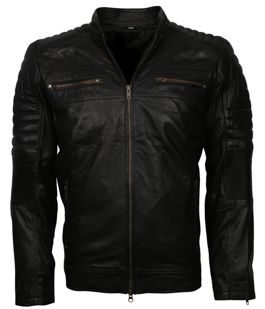 Biker Men's Black Motorcycle Leather Jacket - Herren Motorrad Jacke