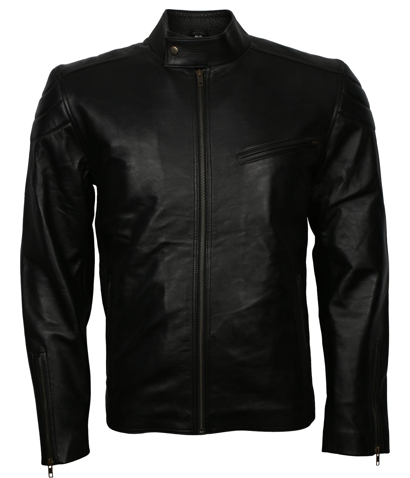Biker Black Motorcycle Leather Jacket - Slimfit Schwarz Herren Lederjacke