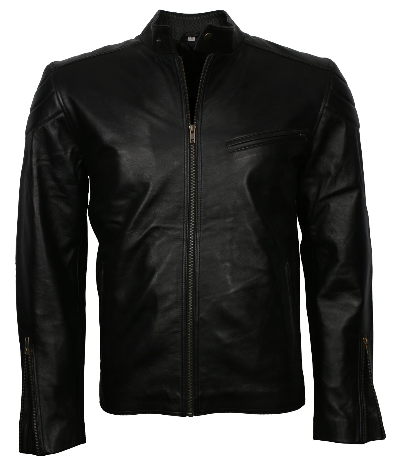Biker Black Motorcycle Leather Jacket - Slimfit Schwarz Herren Lederjacke