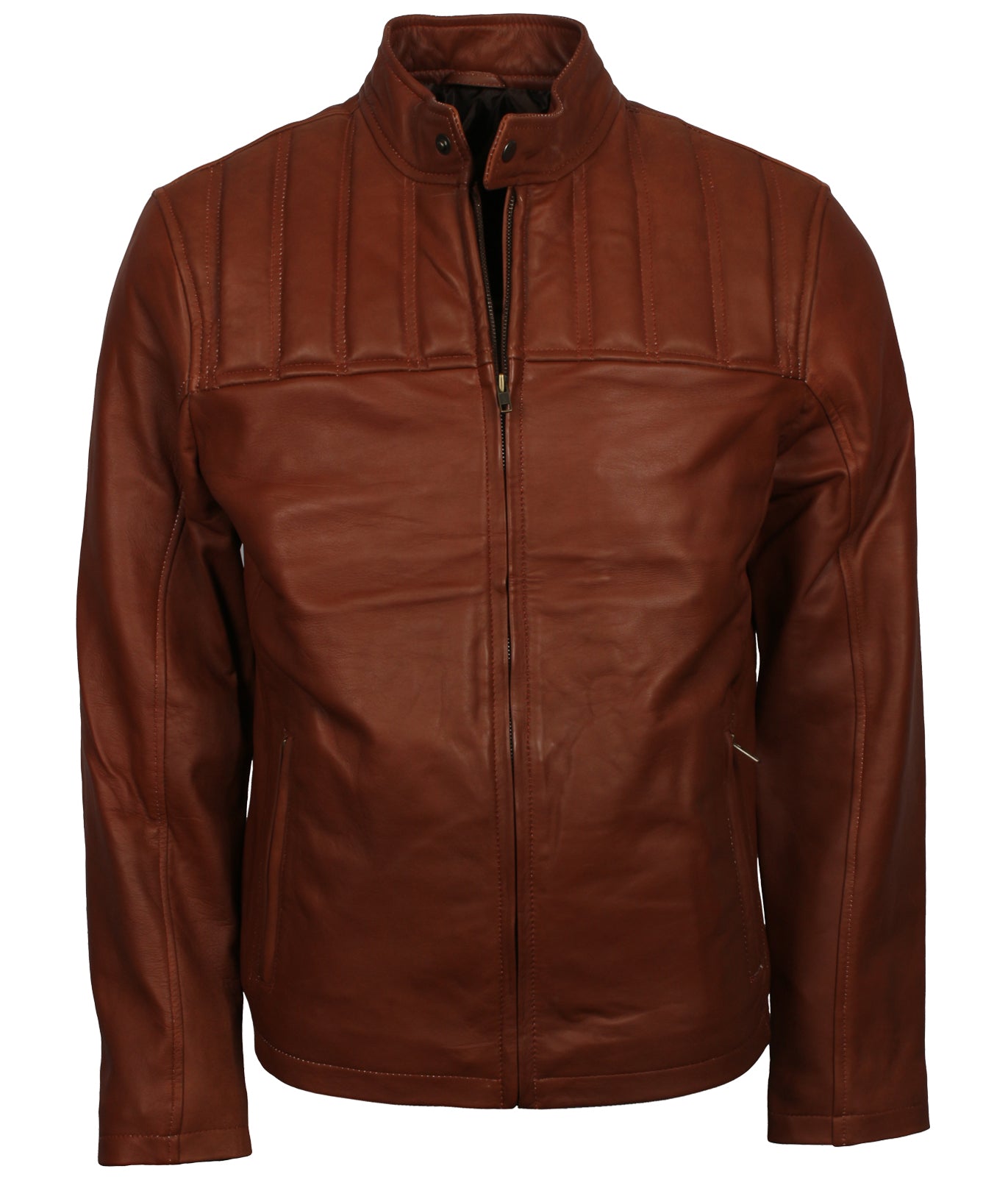 Biker Men's Brown Genuine Leather Jacket