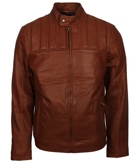 Biker Men's Brown Genuine Leather Jacket