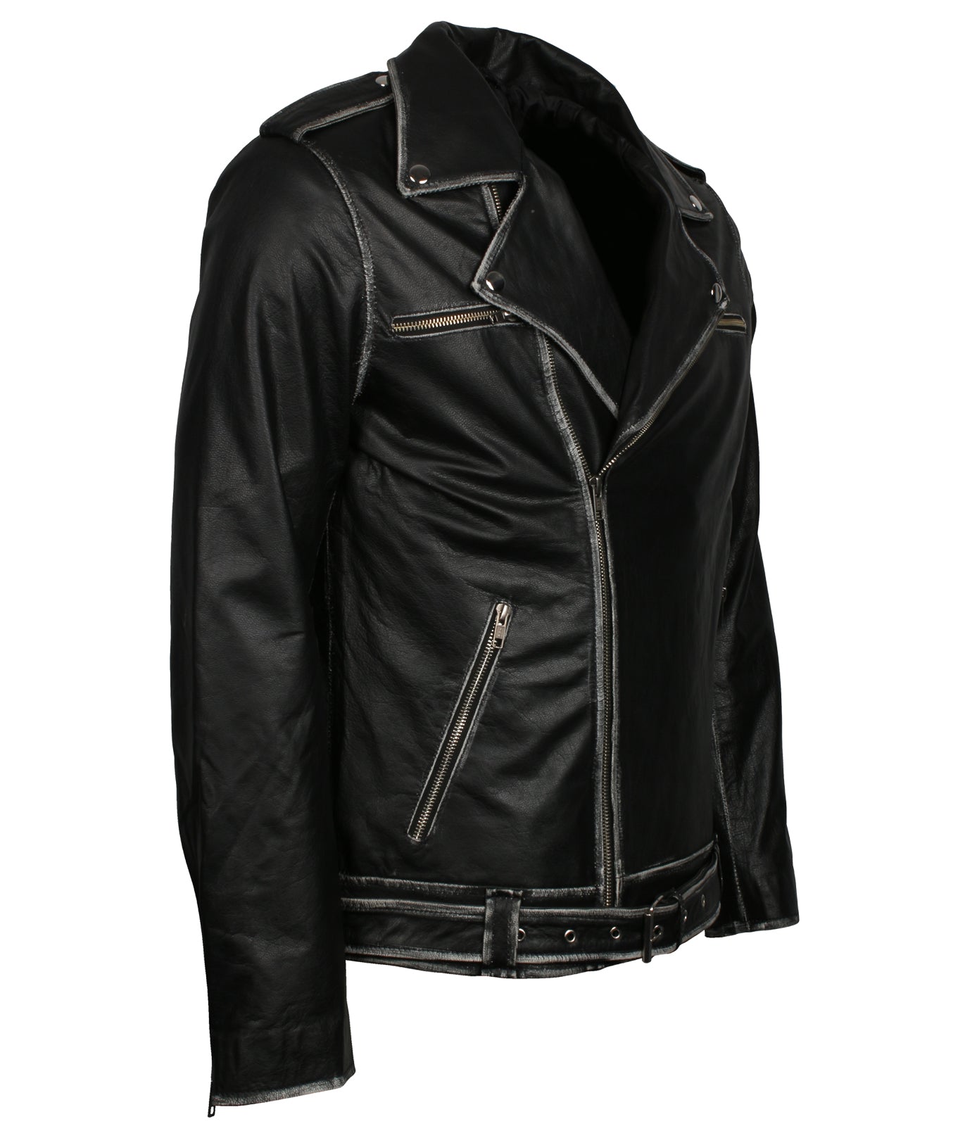 Biker Men's Distressed Black Leather Jacket - Mens Black Brando Biker Jacket - Motorradjacke