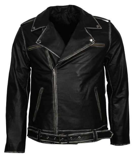 Biker Men's Distressed Black Leather Jacket - Mens Black Brando Biker Jacket - Motorradjacke
