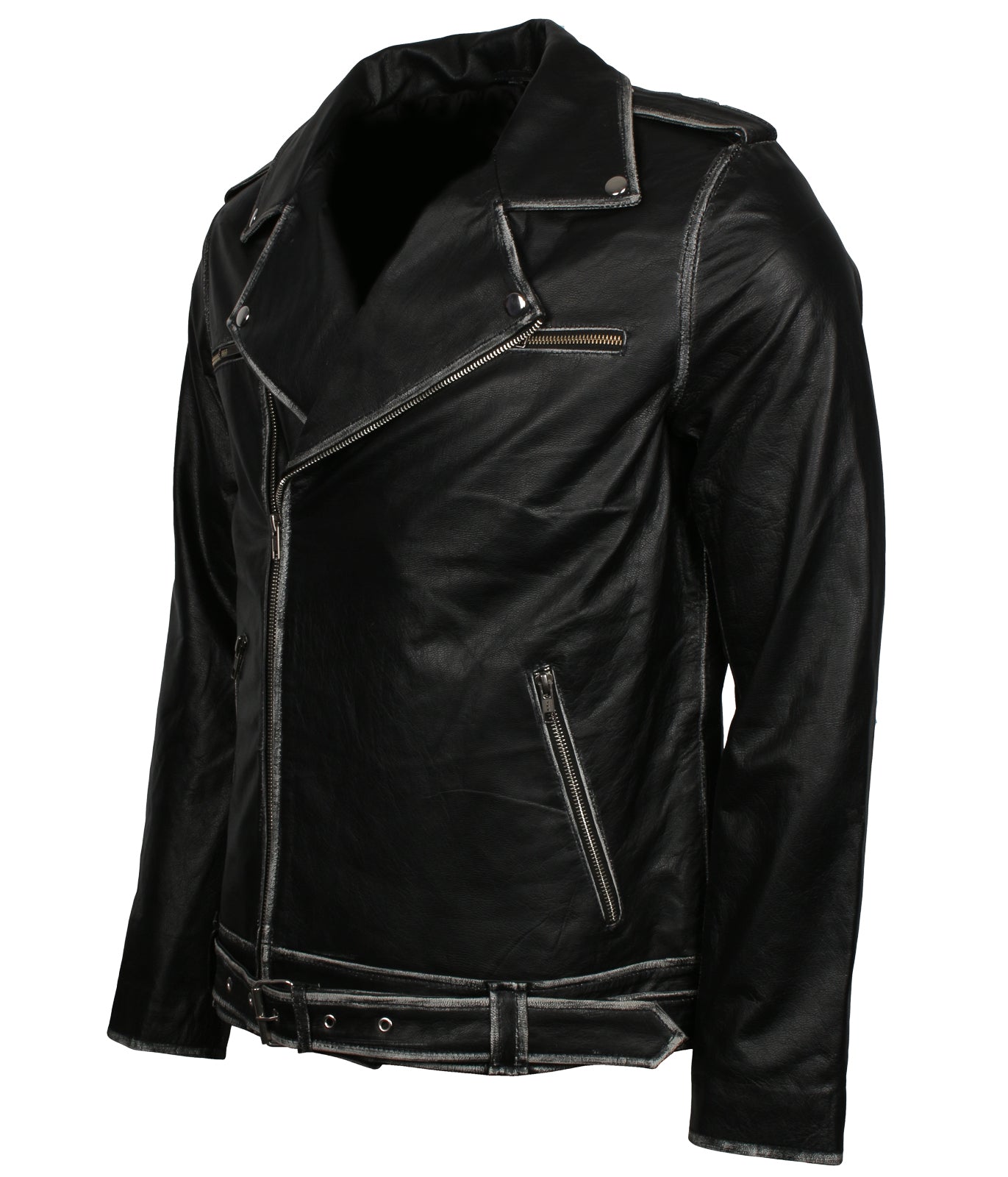 Biker Men's Distressed Black Leather Jacket - Mens Black Brando Biker Jacket - Motorradjacke