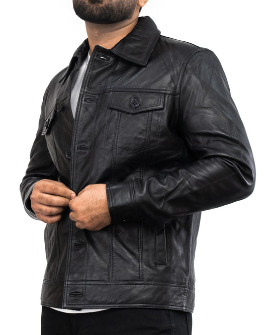 Biker Men's Fatone Leather Jacket - Mens Italian Designer Jacket - Herren Designer Jacke