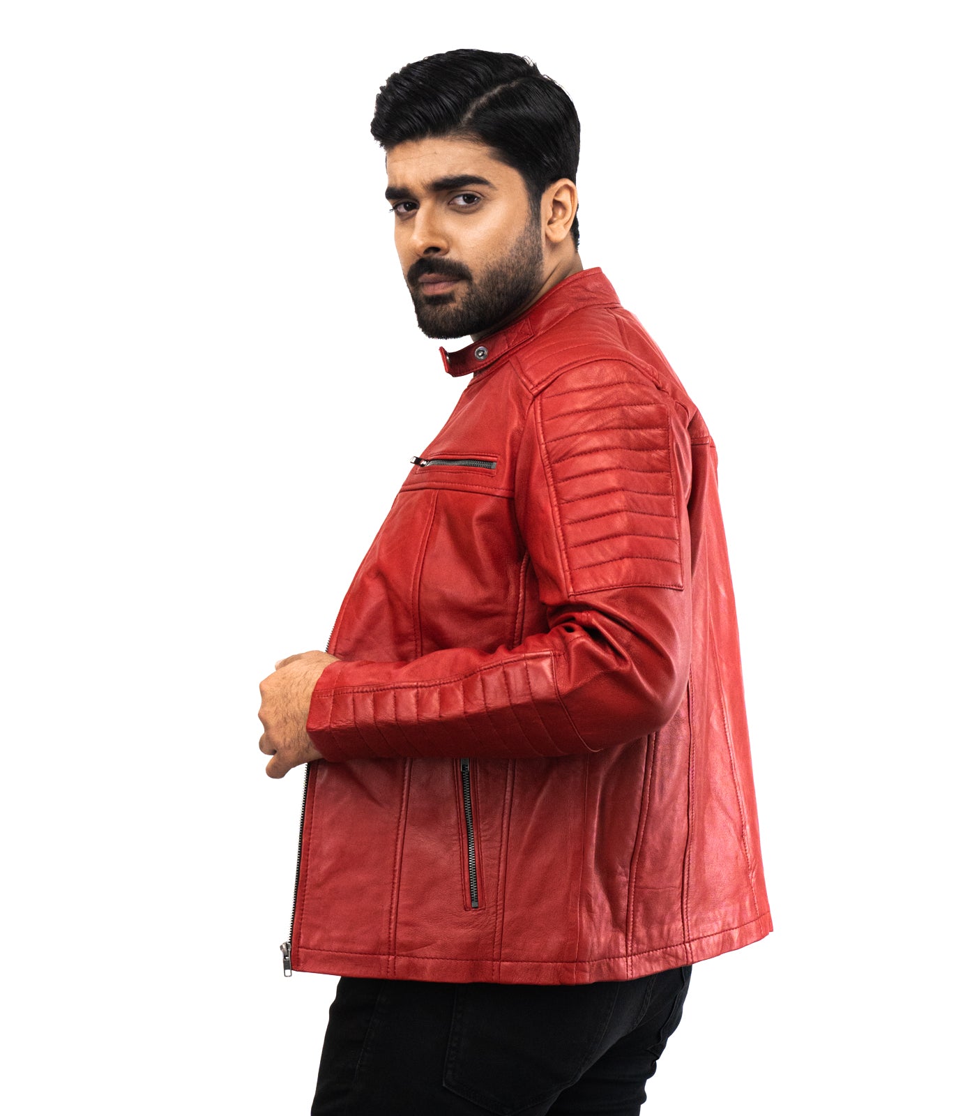 Biker Motorcycle Mens Genuine Leather Jacket - veste en cuir pour hommes
