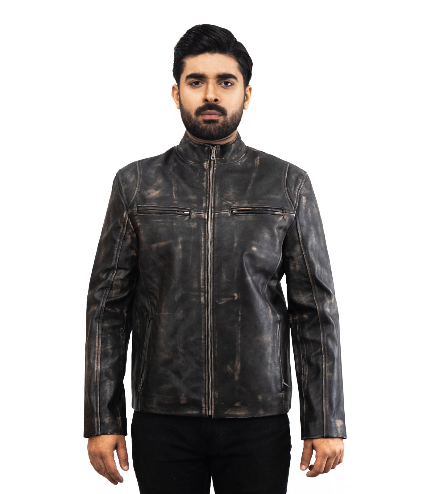 Black Motorcycle Distressed Biker Leather Jacket