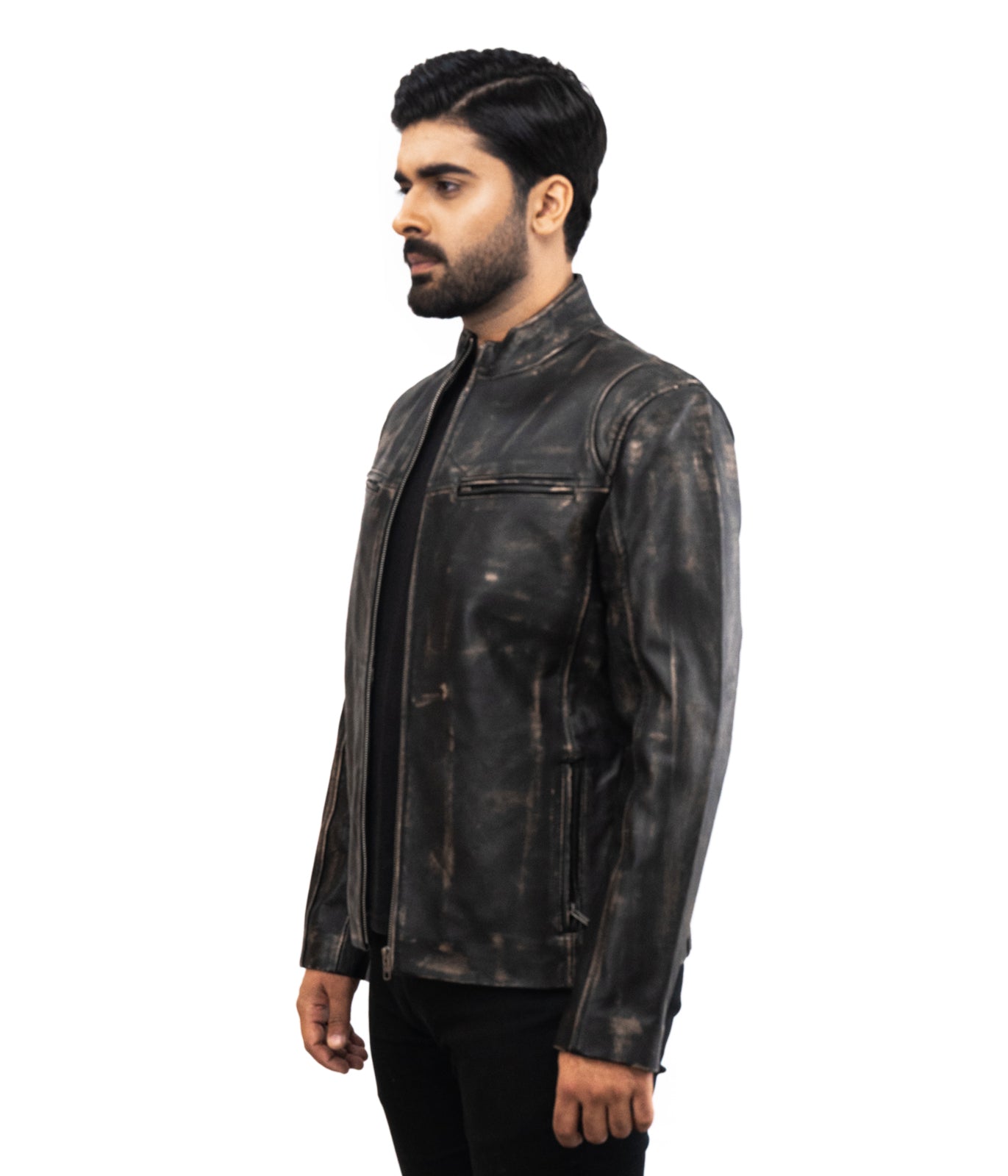 Black Motorcycle Distressed Biker Leather Jacket