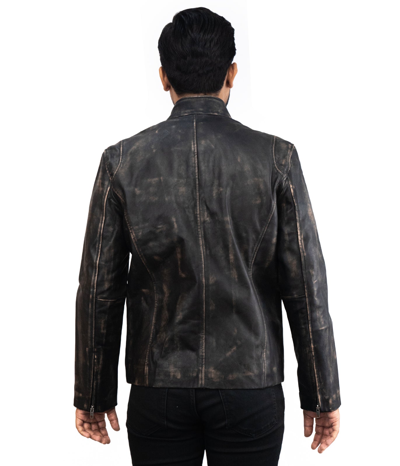 Black Motorcycle Distressed Biker Leather Jacket