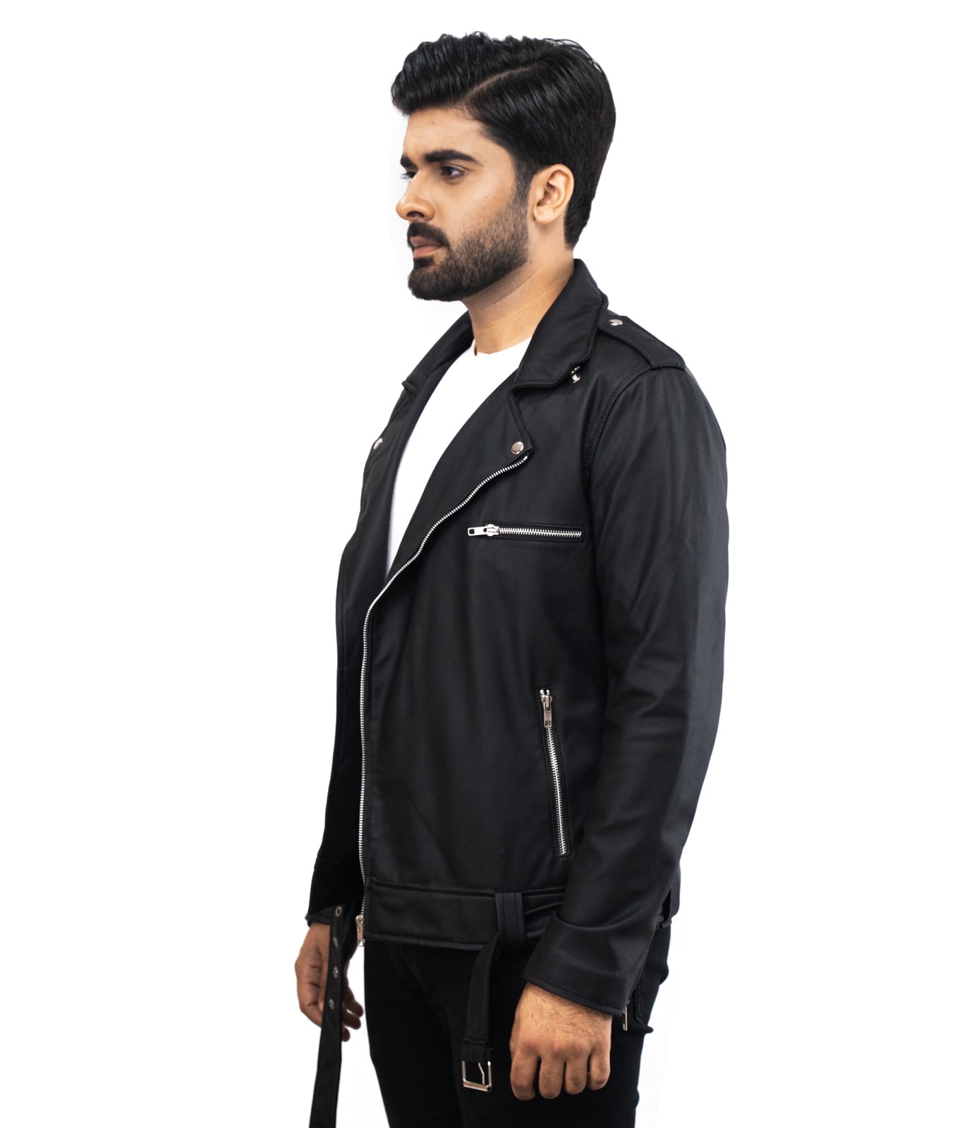 Black Motorcycle Helsinki Leather Jacket - Black Biker Jacket for Men
