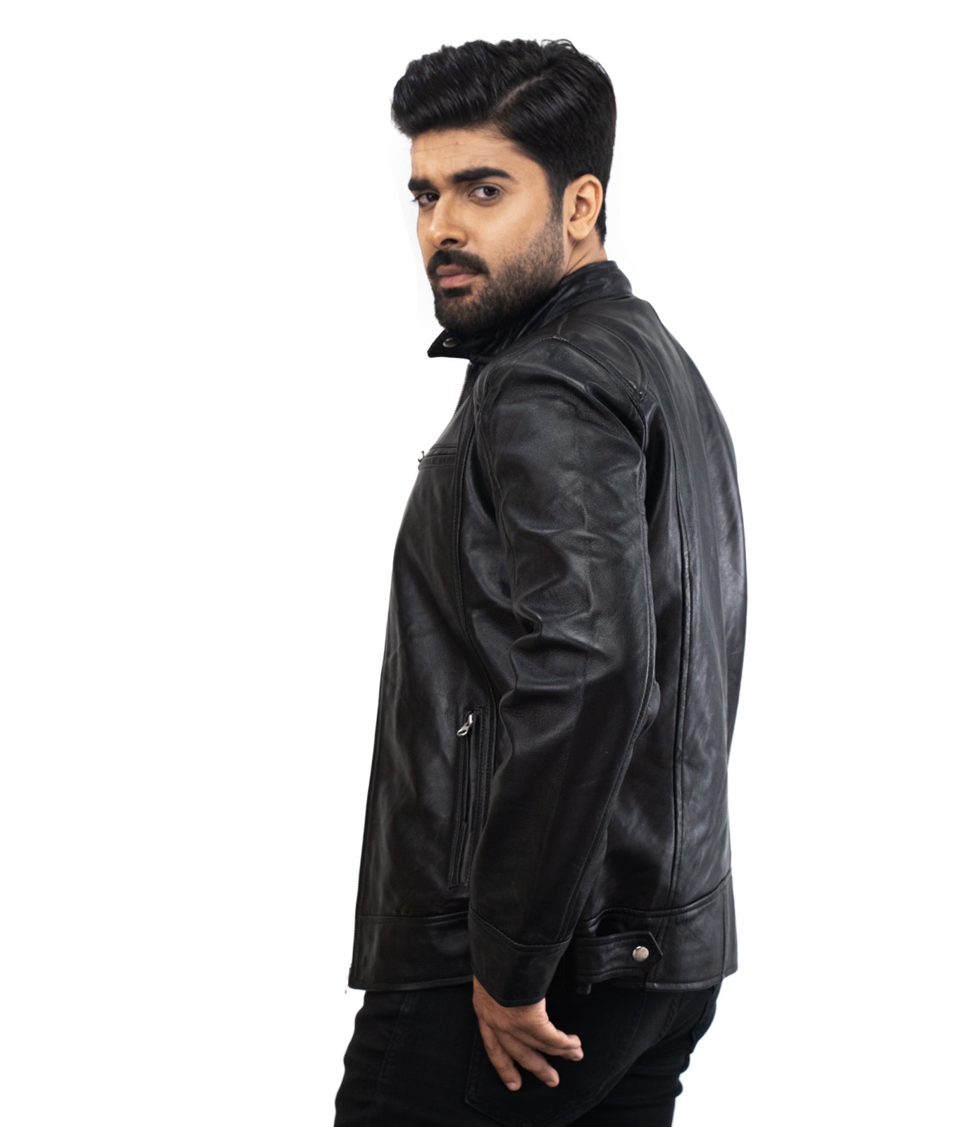 Black Motorcycle Kemi Leather Jacket - Herren Lederjacke - Designer Jackets for Men