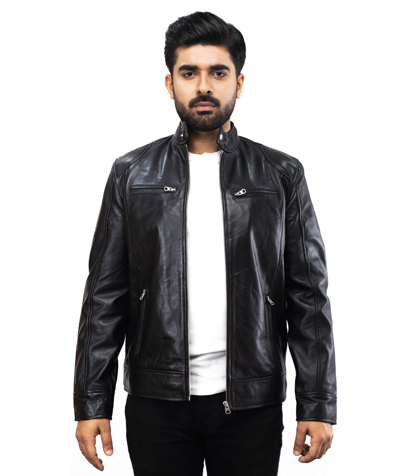 Black Motorcycle Kemi Leather Jacket - Herren Lederjacke - Designer Jackets for Men