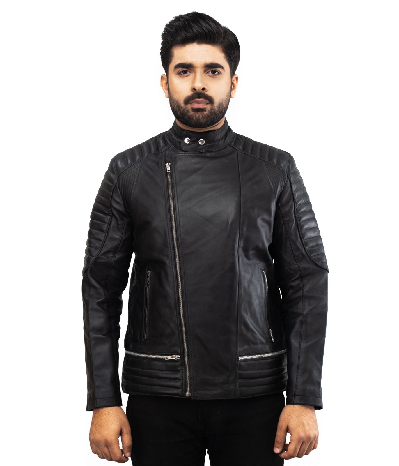 Black Motorcycle Kiwi Biker Leather Jacket - Black Designer Jacket - Lederjacke