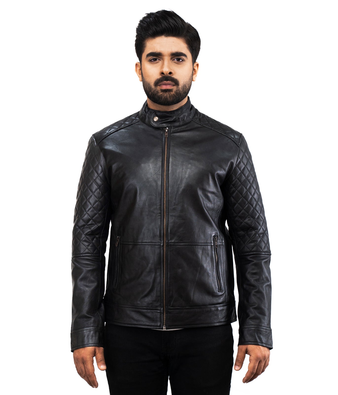 Black Motorcycle Riding Biker Leather Jacket - Schwarz Herren Designer Biker Lederjacke