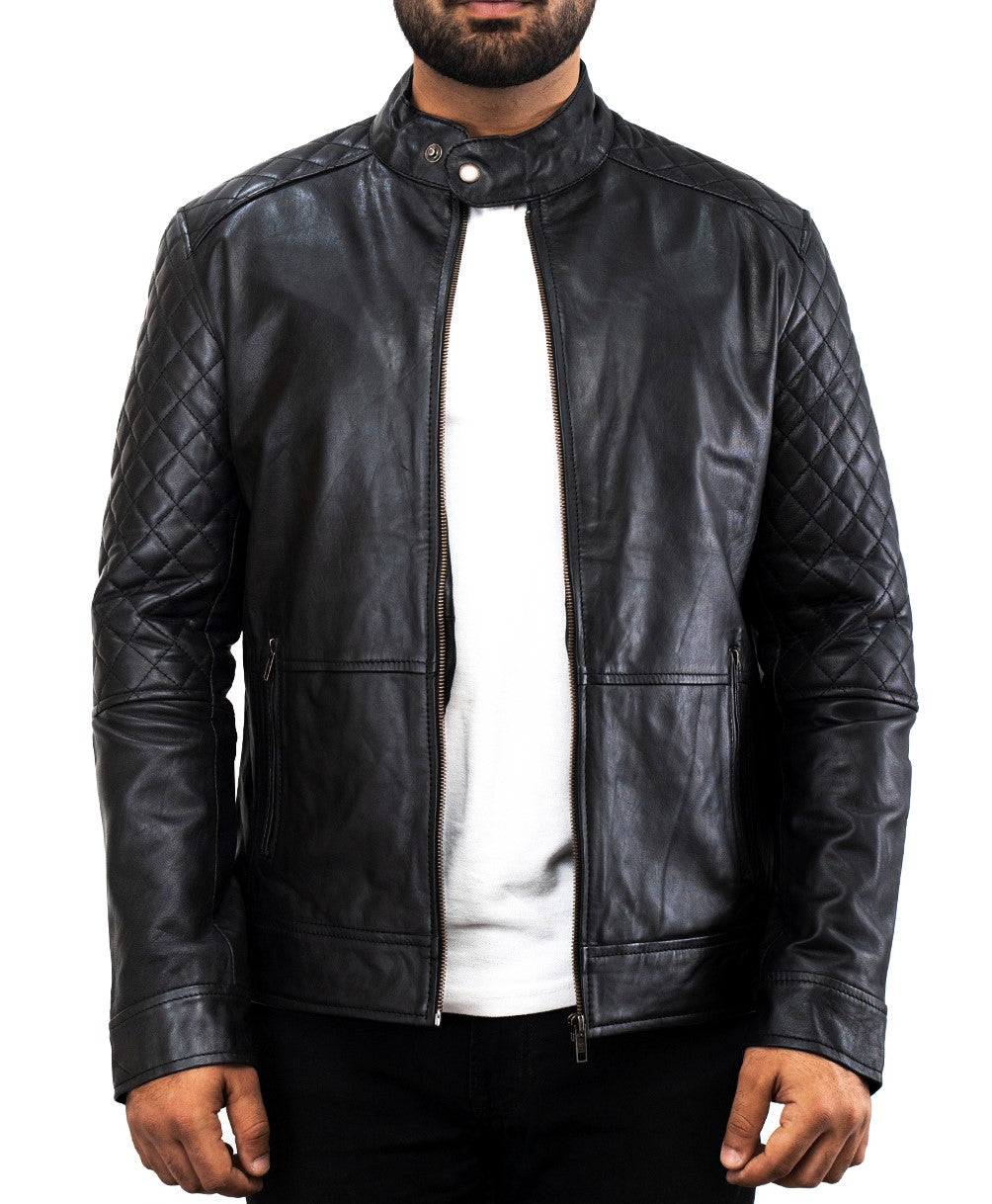 Black Motorcycle Riding Biker Leather Jacket - Schwarz Herren Designer Biker Lederjacke