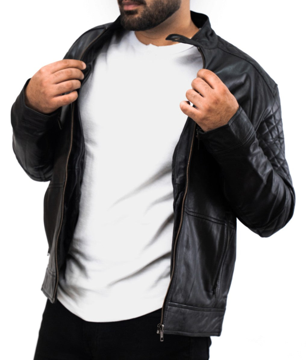 Black Motorcycle Riding Biker Leather Jacket - Schwarz Herren Designer Biker Lederjacke