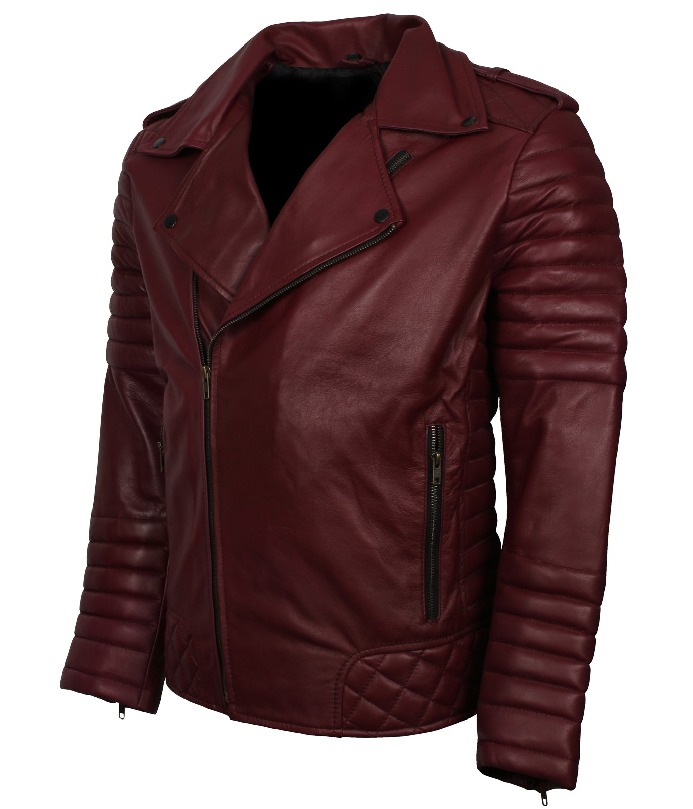 Brando Men's Maroon Biker Leather Jacket - Mens Designer Red Wine Jacket