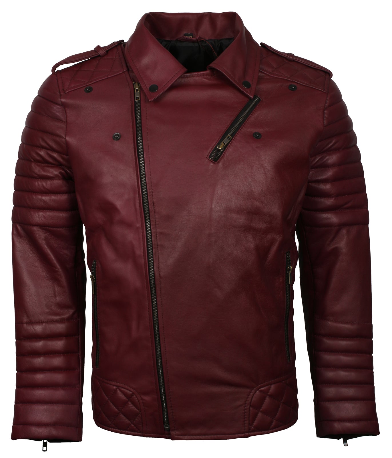 Brando Men's Maroon Biker Leather Jacket - Mens Designer Red Wine Jacket