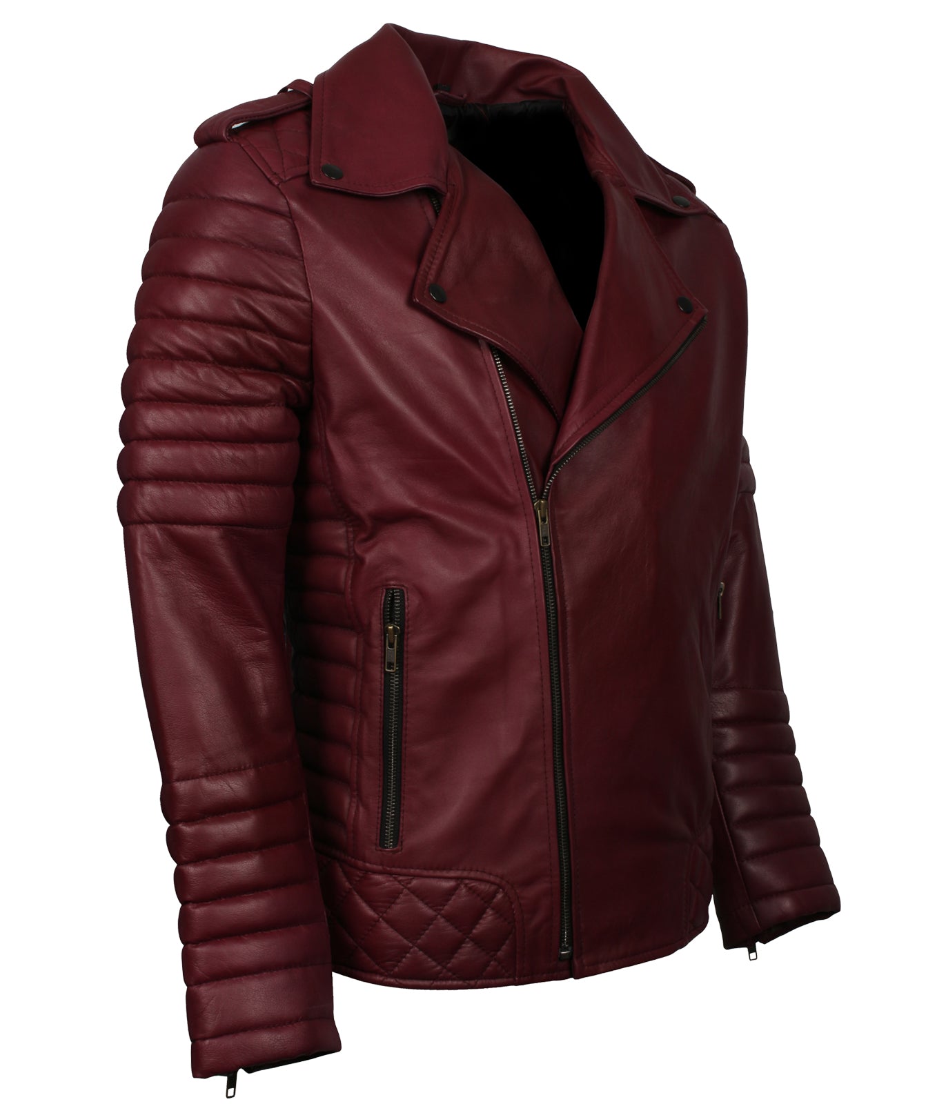 Brando Men's Maroon Biker Leather Jacket - Mens Designer Red Wine Jacket
