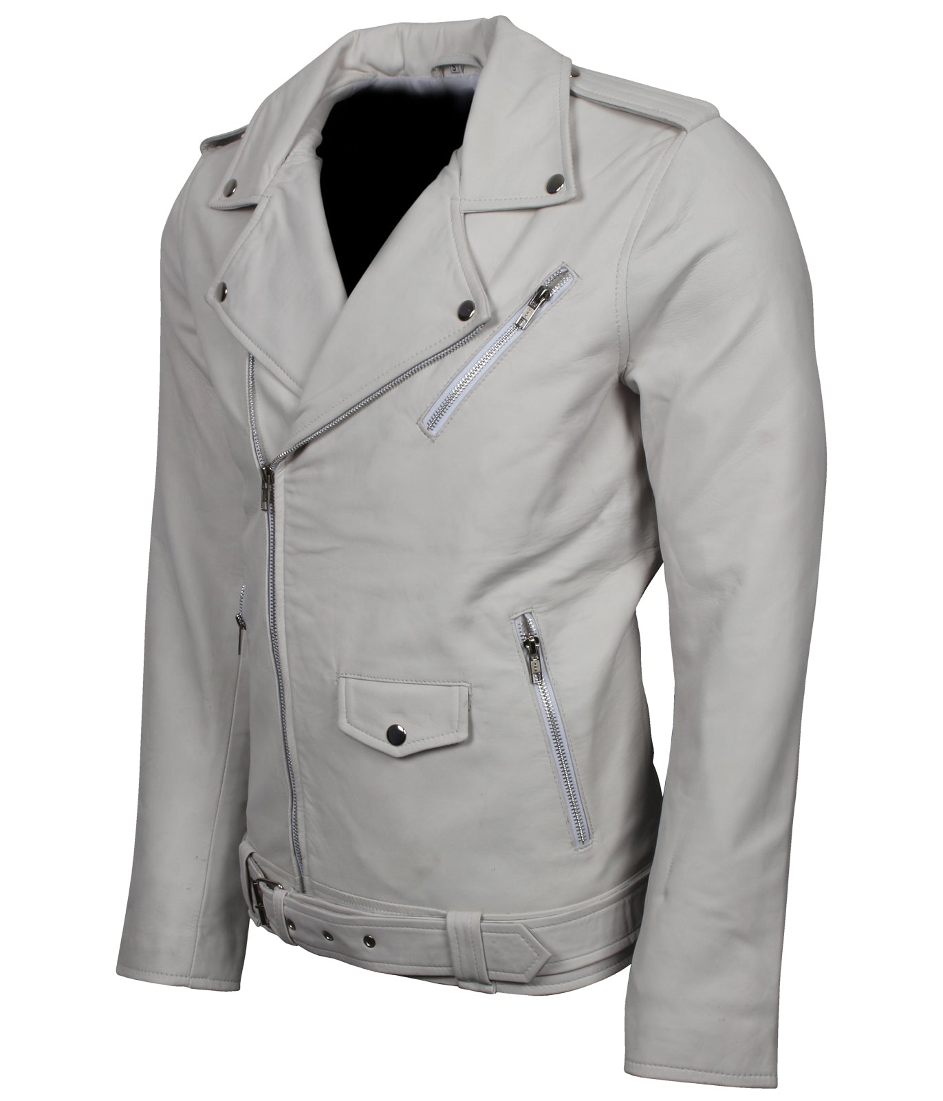 Brando Men's White Biker Leather Jacket - Weiss Brando Rennjacke