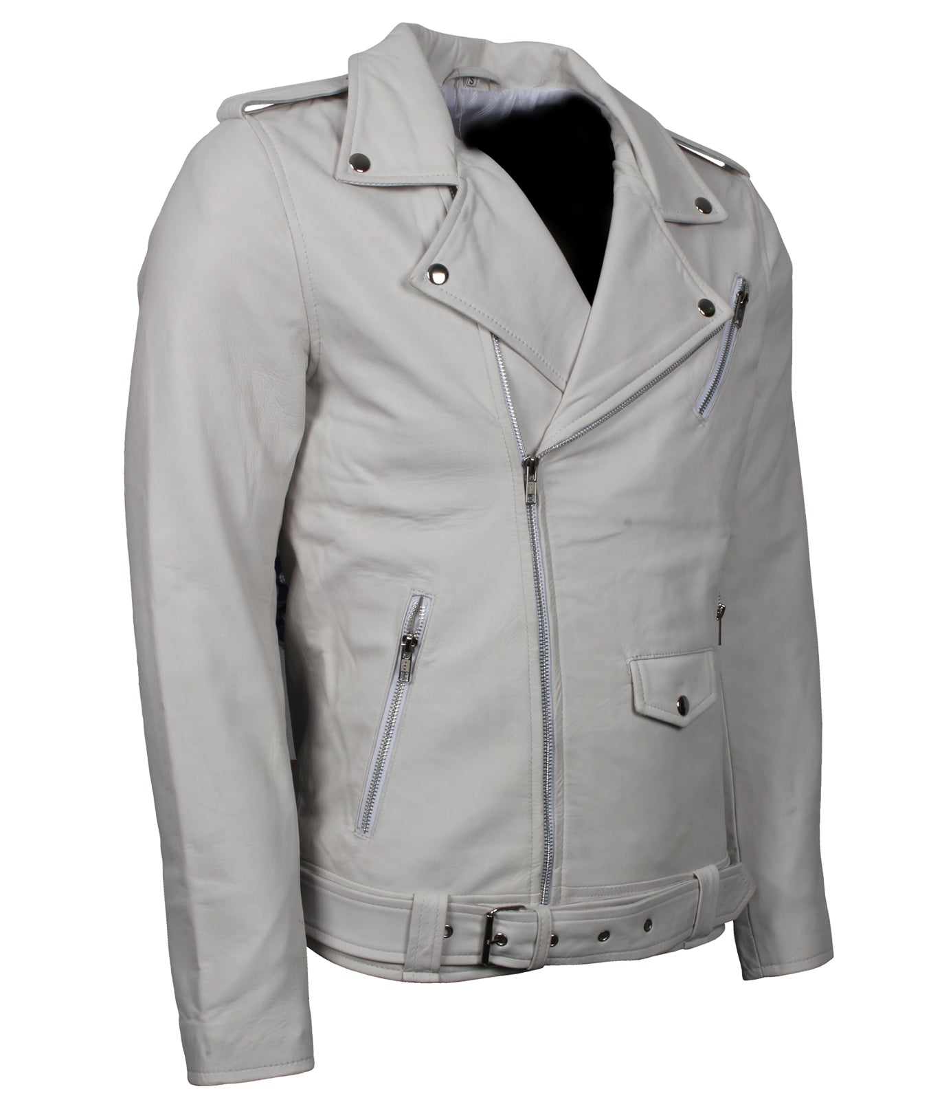 Brando Men's White Biker Leather Jacket - Weiss Brando Rennjacke