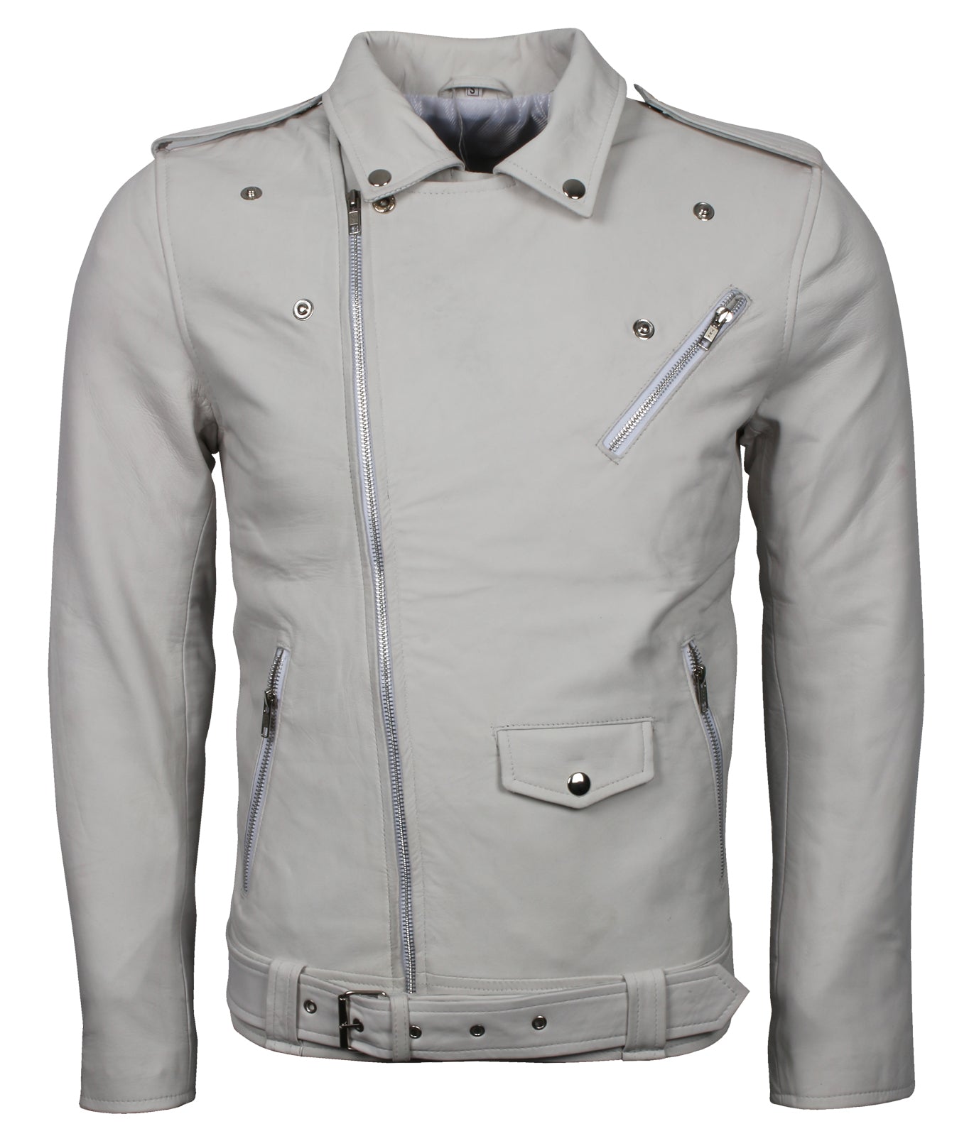 Brando Men's White Biker Leather Jacket - Weiss Brando Rennjacke