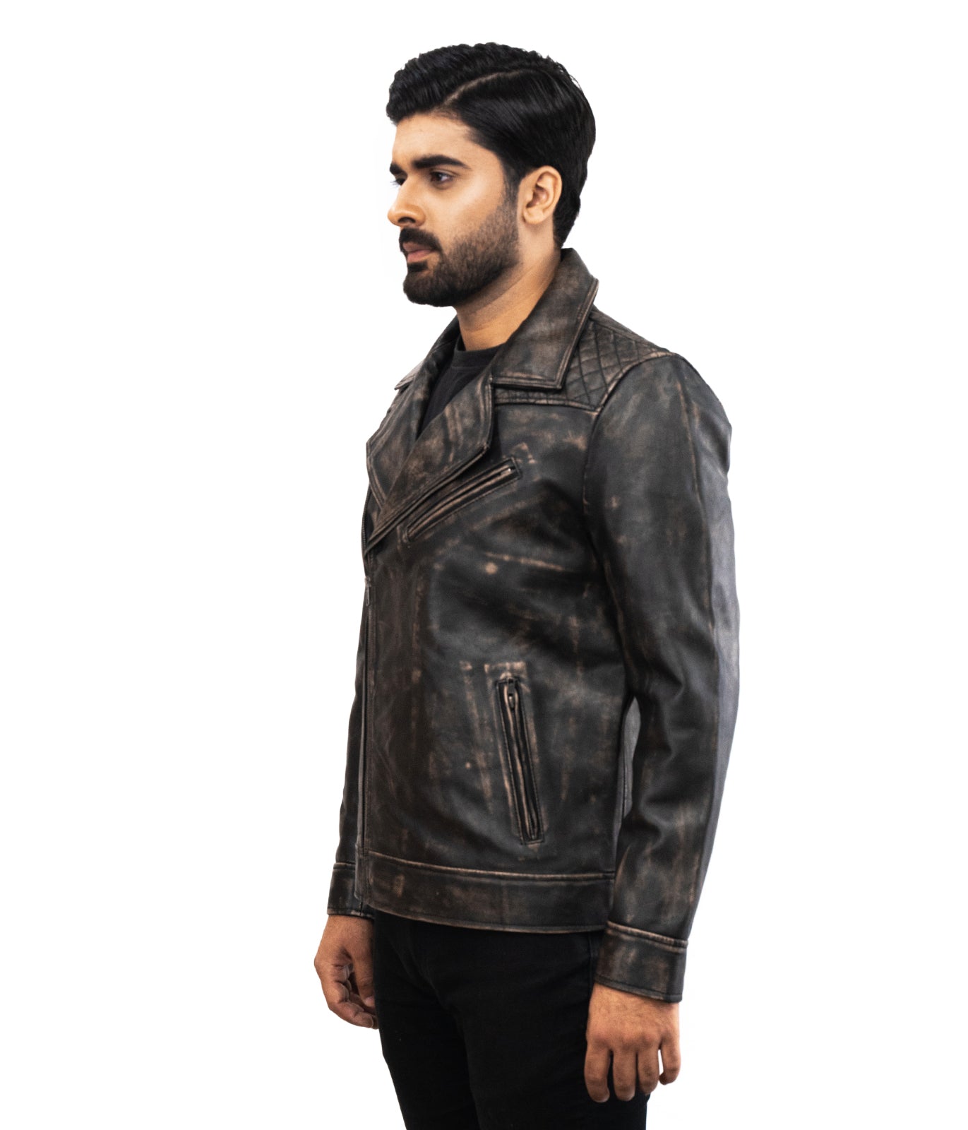 Brando Motorbiker Black Leather Jacket - Black Waxed Designer Racing Top G Jacket