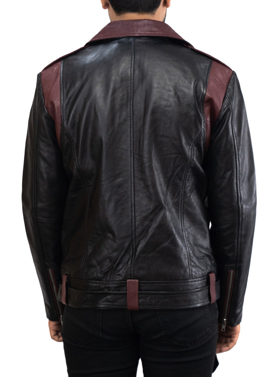 Brown Collar Black Brando Leather Jacket - Mens Black Biker Top-G leather Jacket