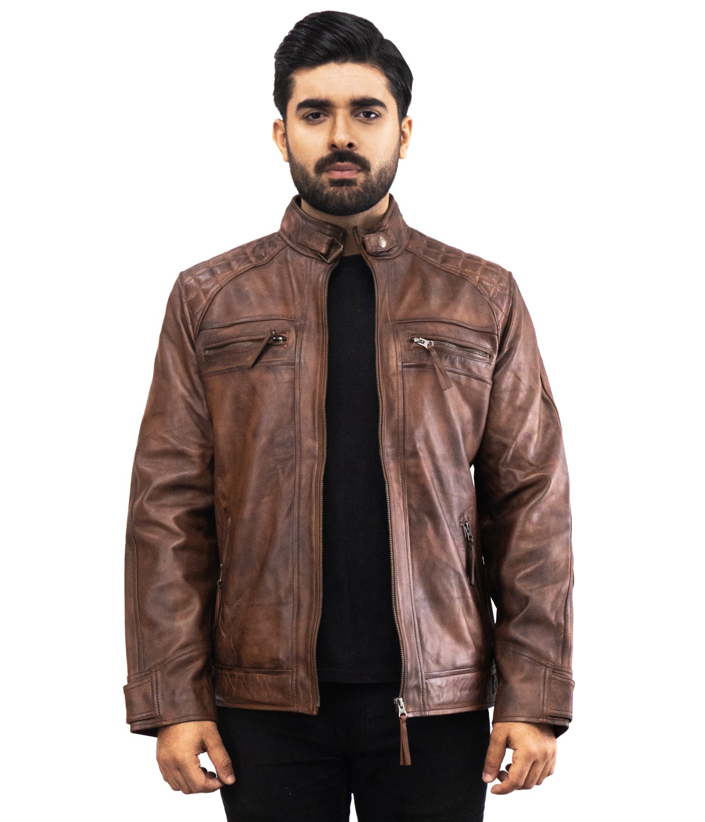 Brown Florida Biker Leather Jacket - Herren Braun Biker Celebrity Inpired Lederjacke