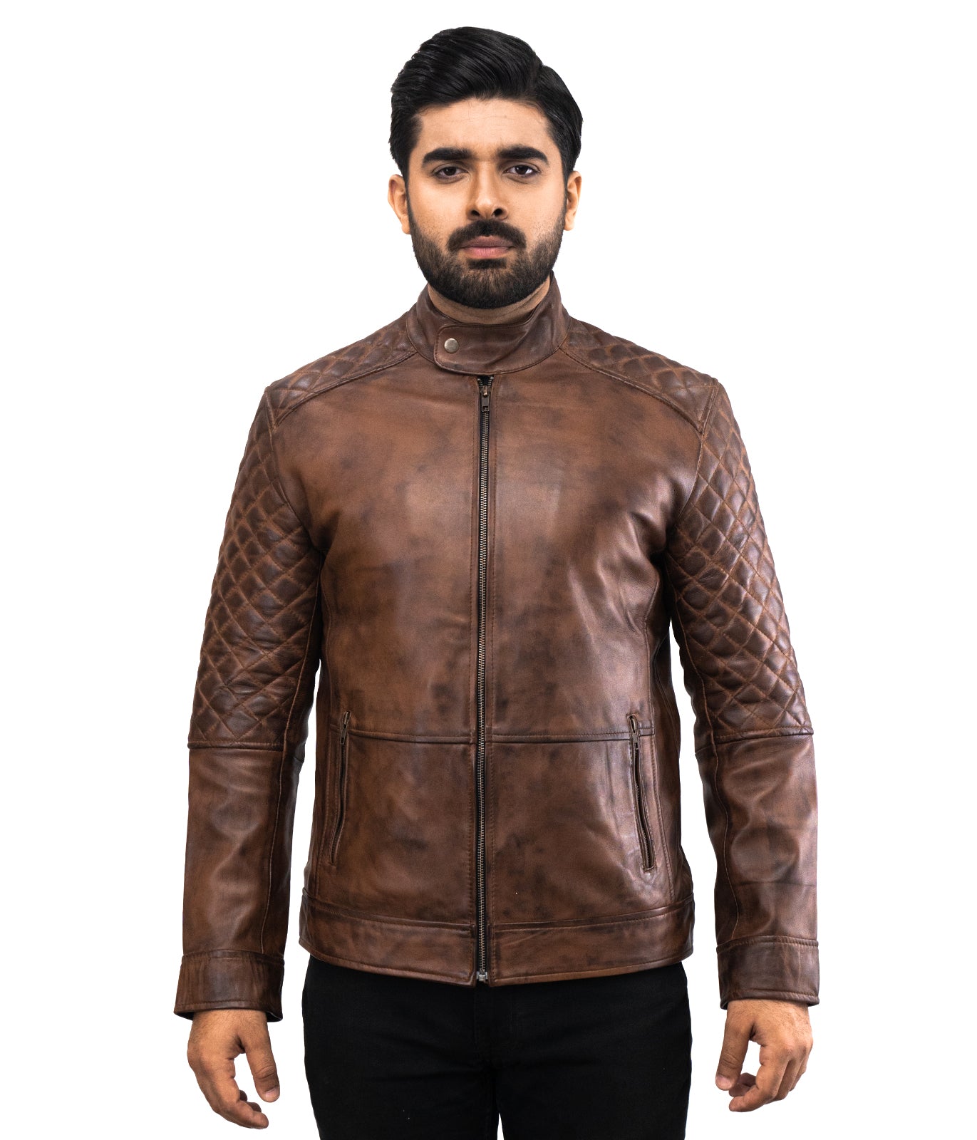 Brown Motorcycle NYC Leather Jacket - Mens Padded Designer Rider Jacket