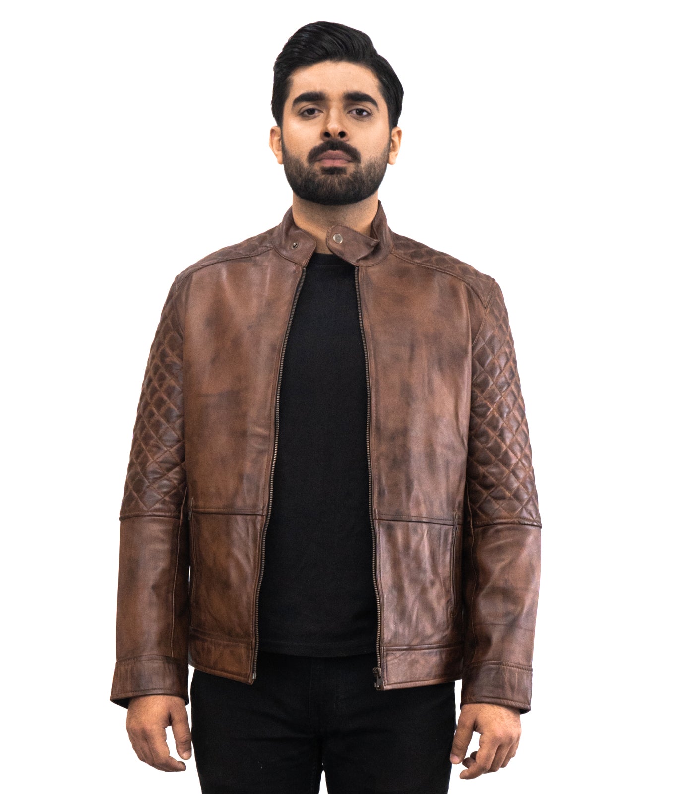 Brown Motorcycle NYC Leather Jacket - Mens Padded Designer Rider Jacket