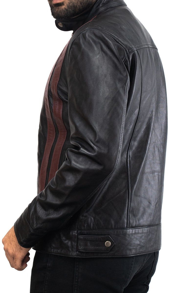 Brown Stripes Black Motorcycle Leather Jacket - Black Moto GP Biker Jacket - Herren Rennjacke