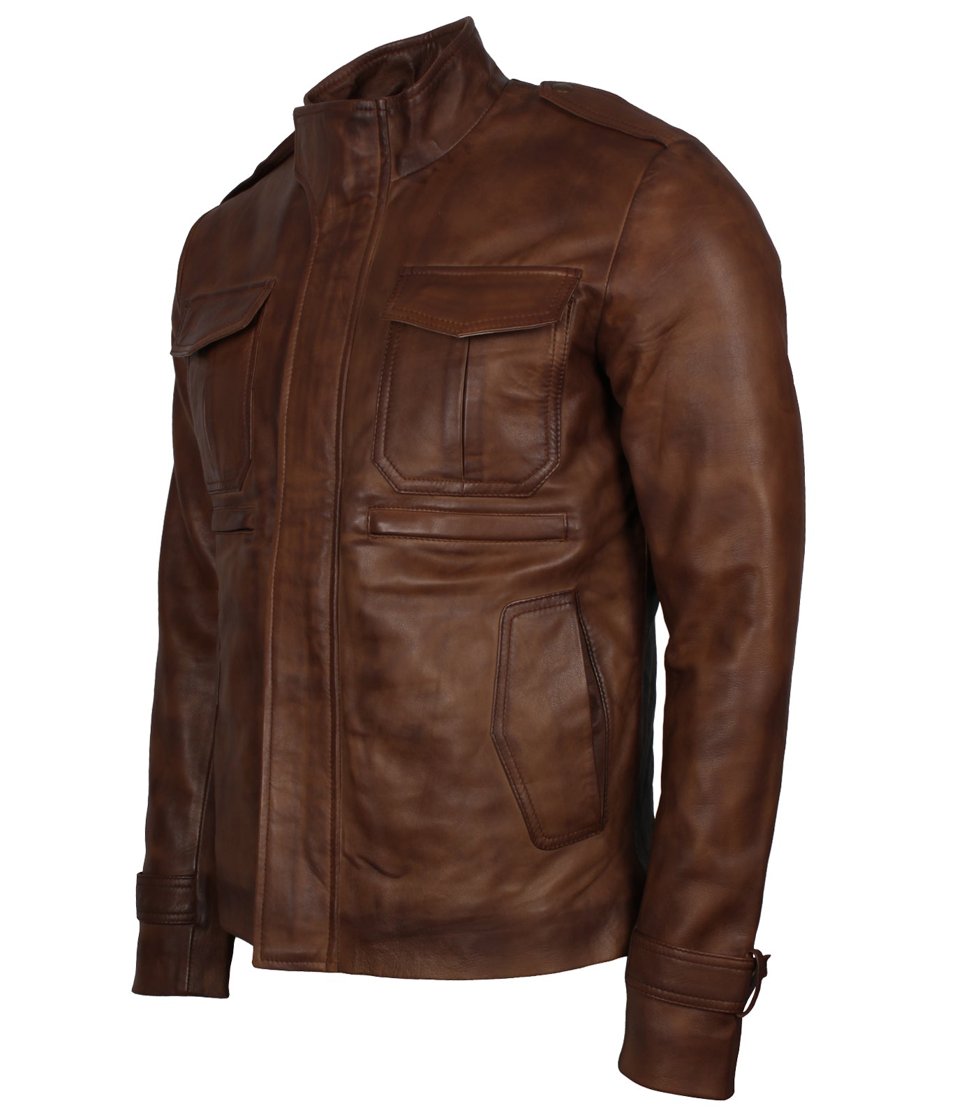 Brown Waxed Vintage Leather Jacket - Men's Airmen Aviator Bomber Jacket