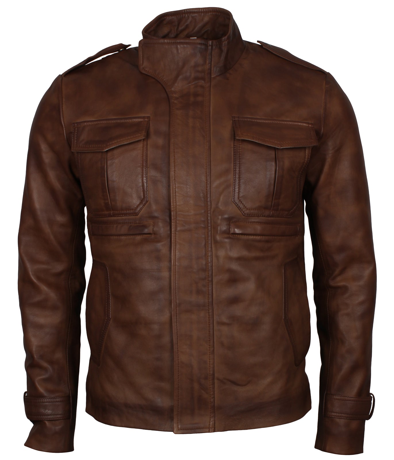 Brown Waxed Vintage Leather Jacket - Men's Airmen Aviator Bomber Jacket