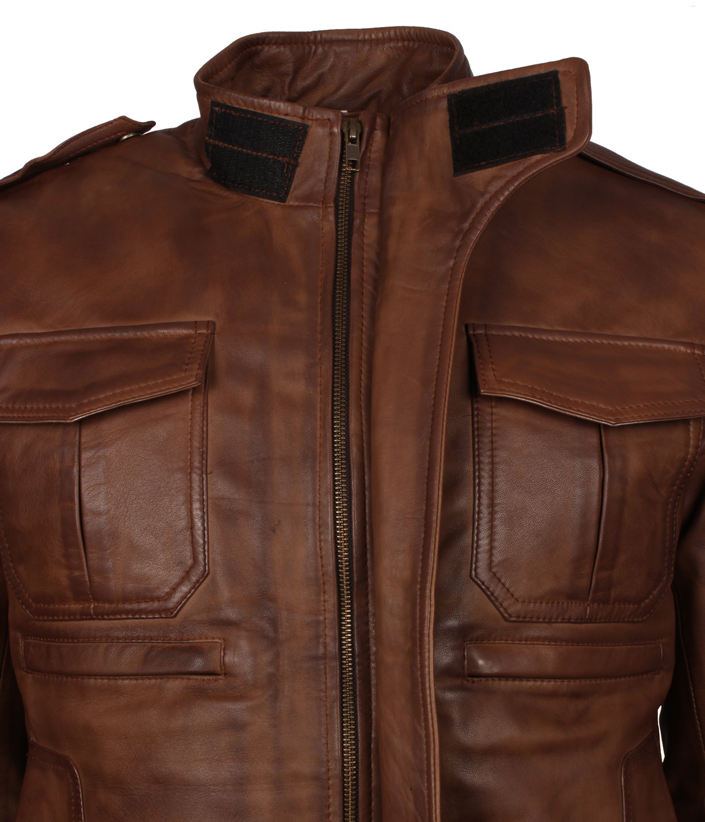 Brown Waxed Vintage Leather Jacket - Men's Airmen Aviator Bomber Jacket
